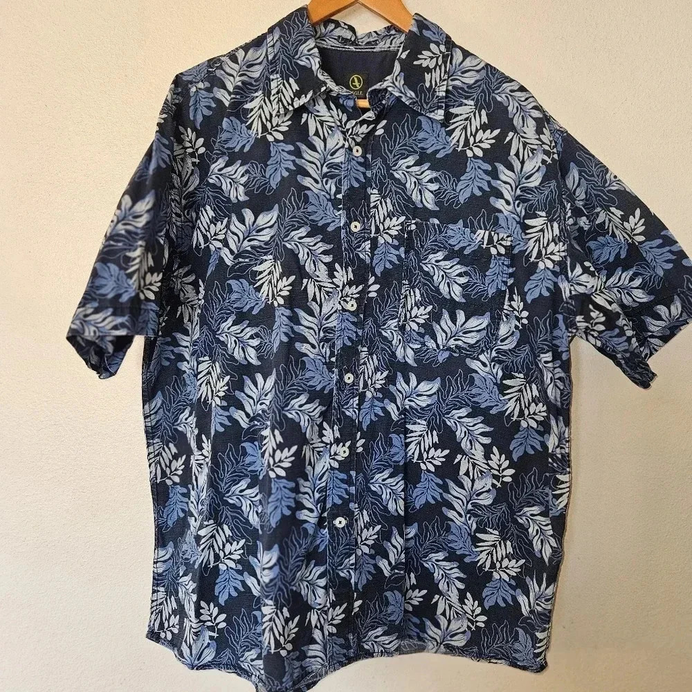 Aigle Mens XL Hawaiian Shirt Blue Floral Tropical Underwater Button Down - Picture 5 of 11